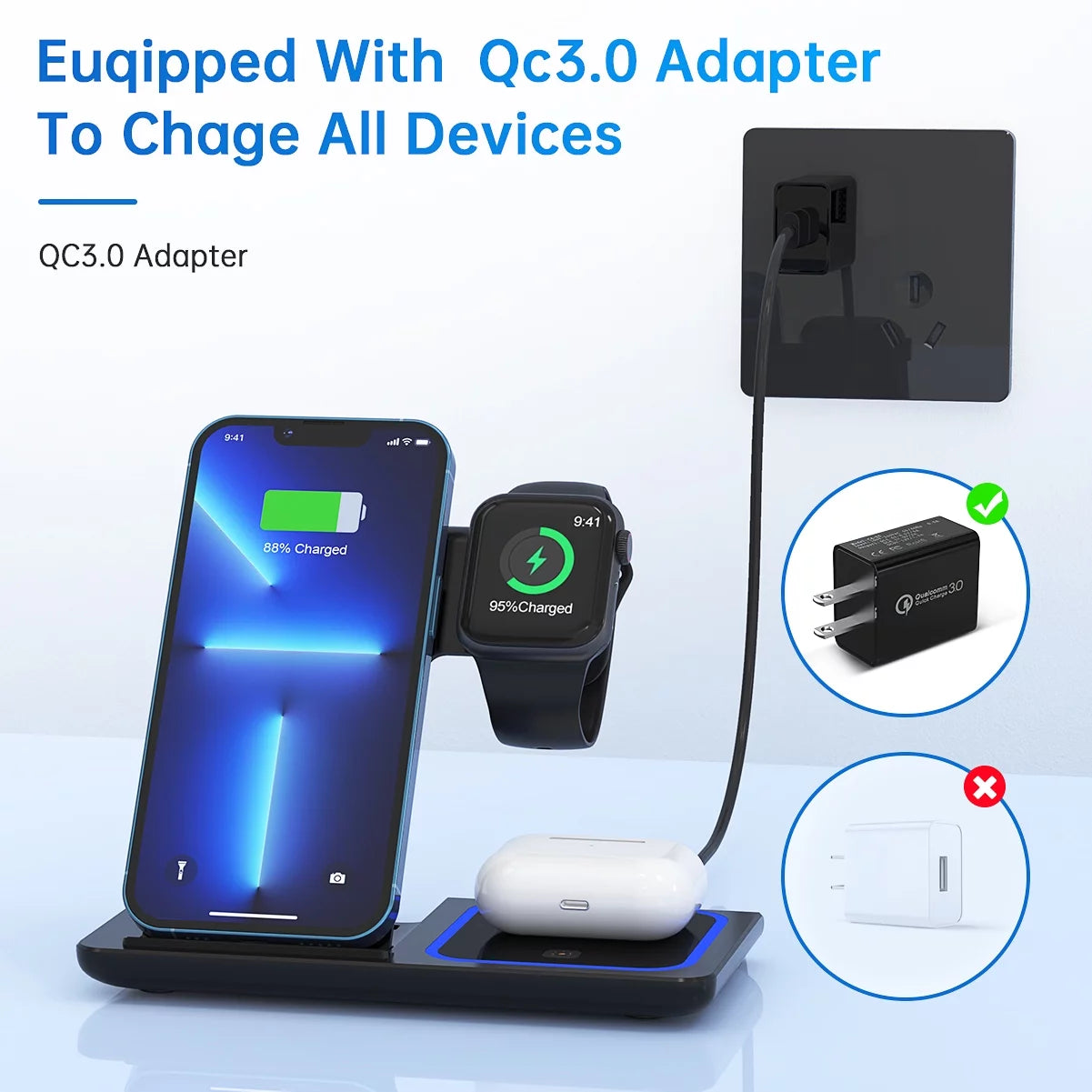 3 in 1 Wireless Charging Station Dock