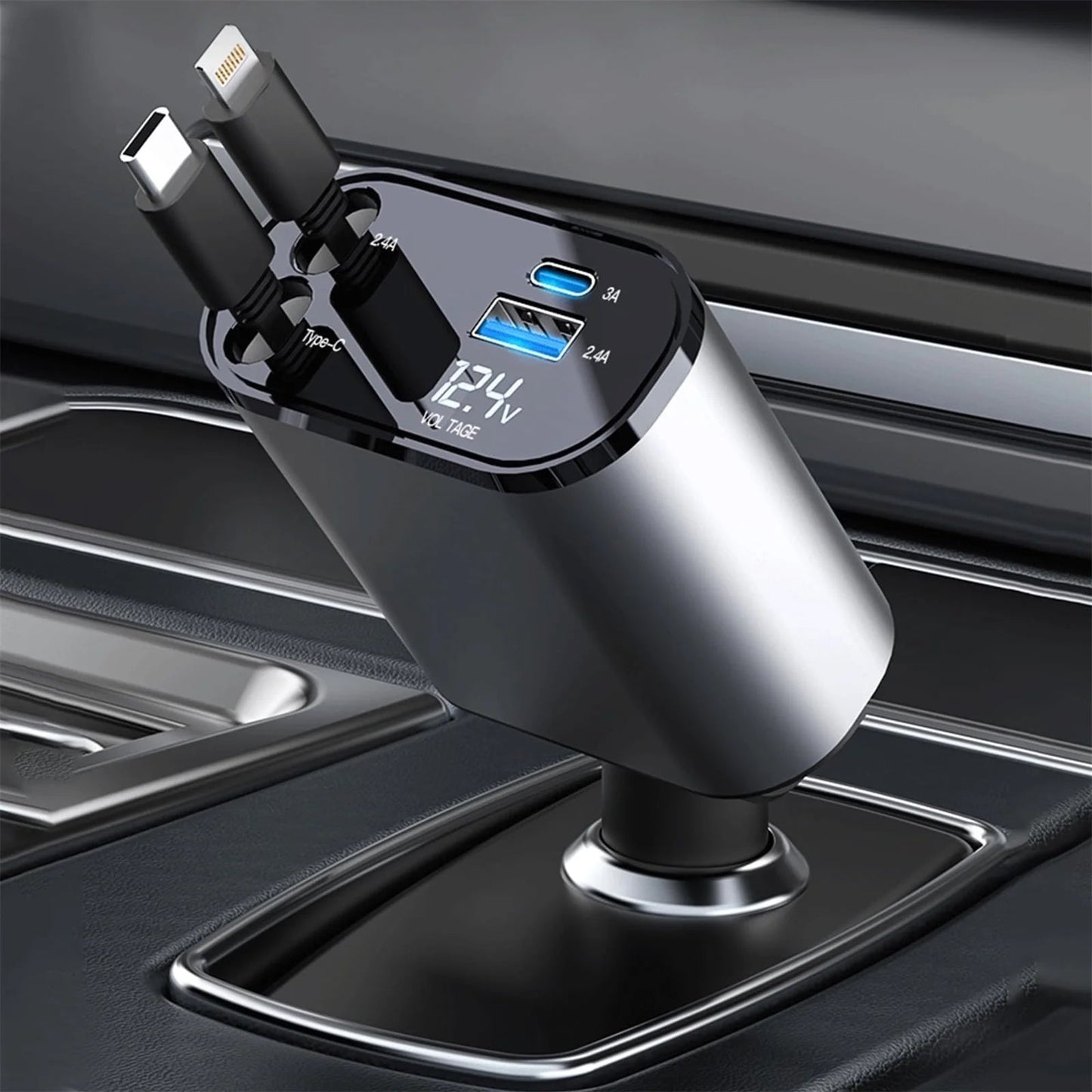 100W 4-in-1 Retractable Car Charger