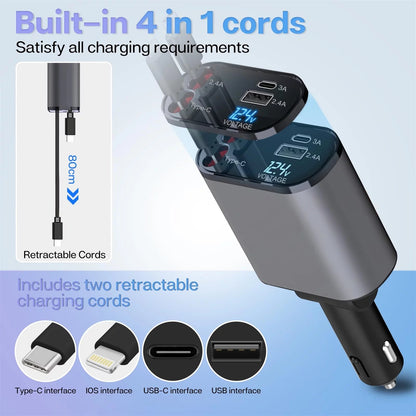 100W 4-in-1 Retractable Car Charger