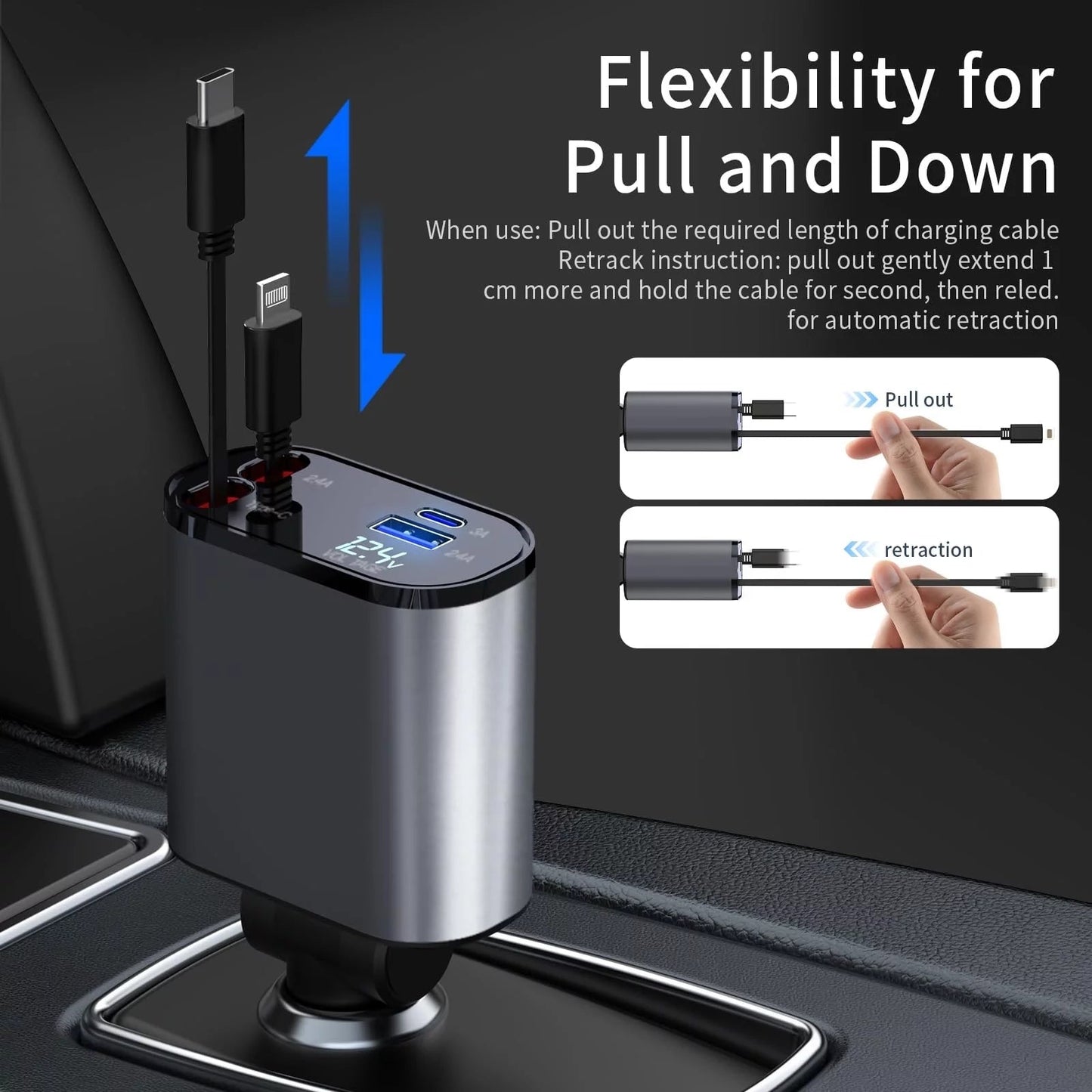 100W 4-in-1 Retractable Car Charger