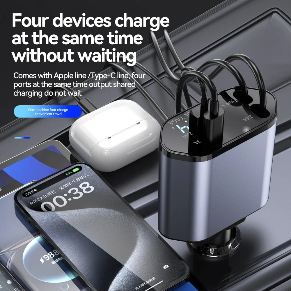 4-in-1 Retractable Car Charger