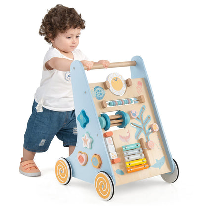 8-in-1 Wooden Baby Walker, Push and Pull Learning Activity Center for 1+ Years Old