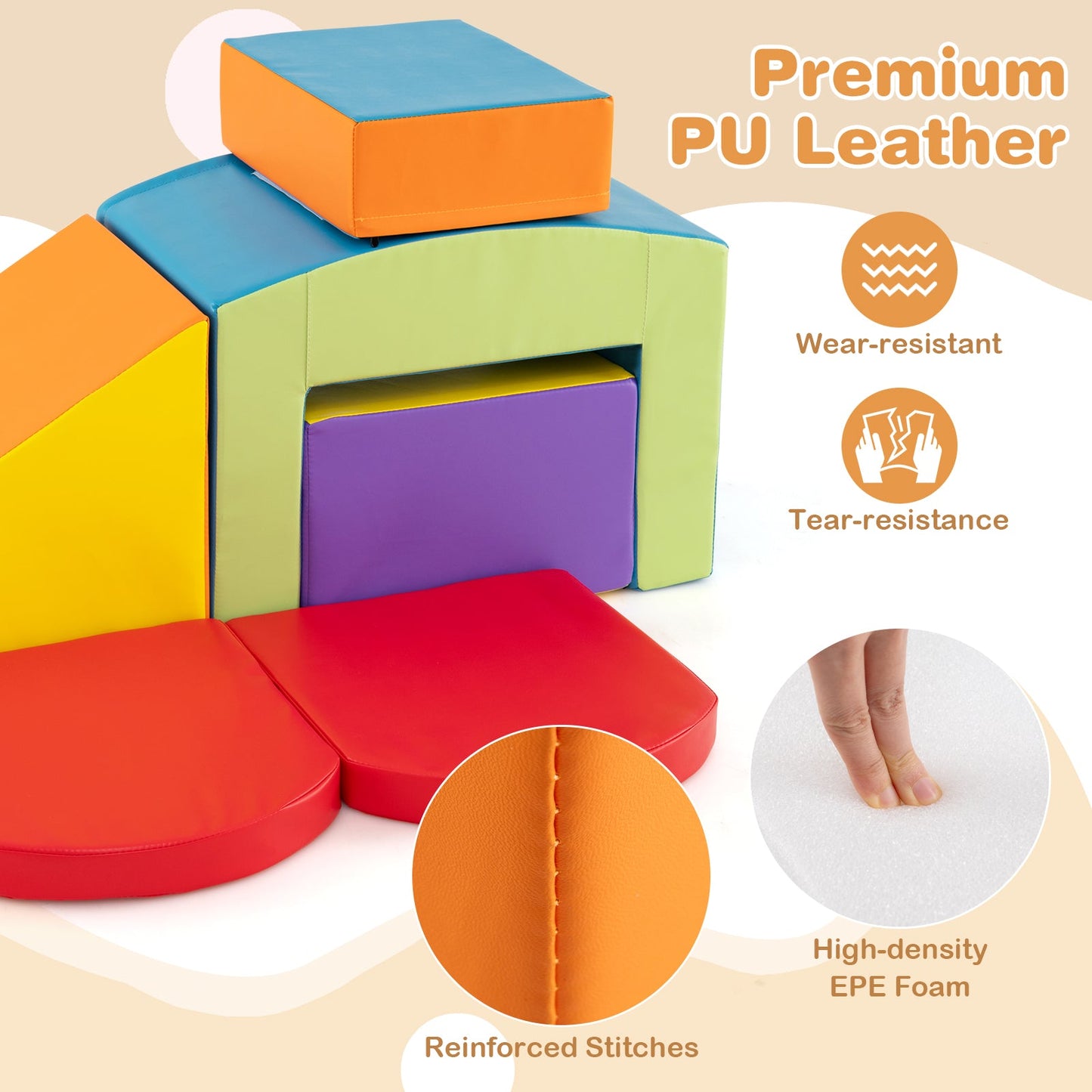 6 PCS Foam Climbing Blocks with Tunnel Stairs and Ramp for 12 Months+