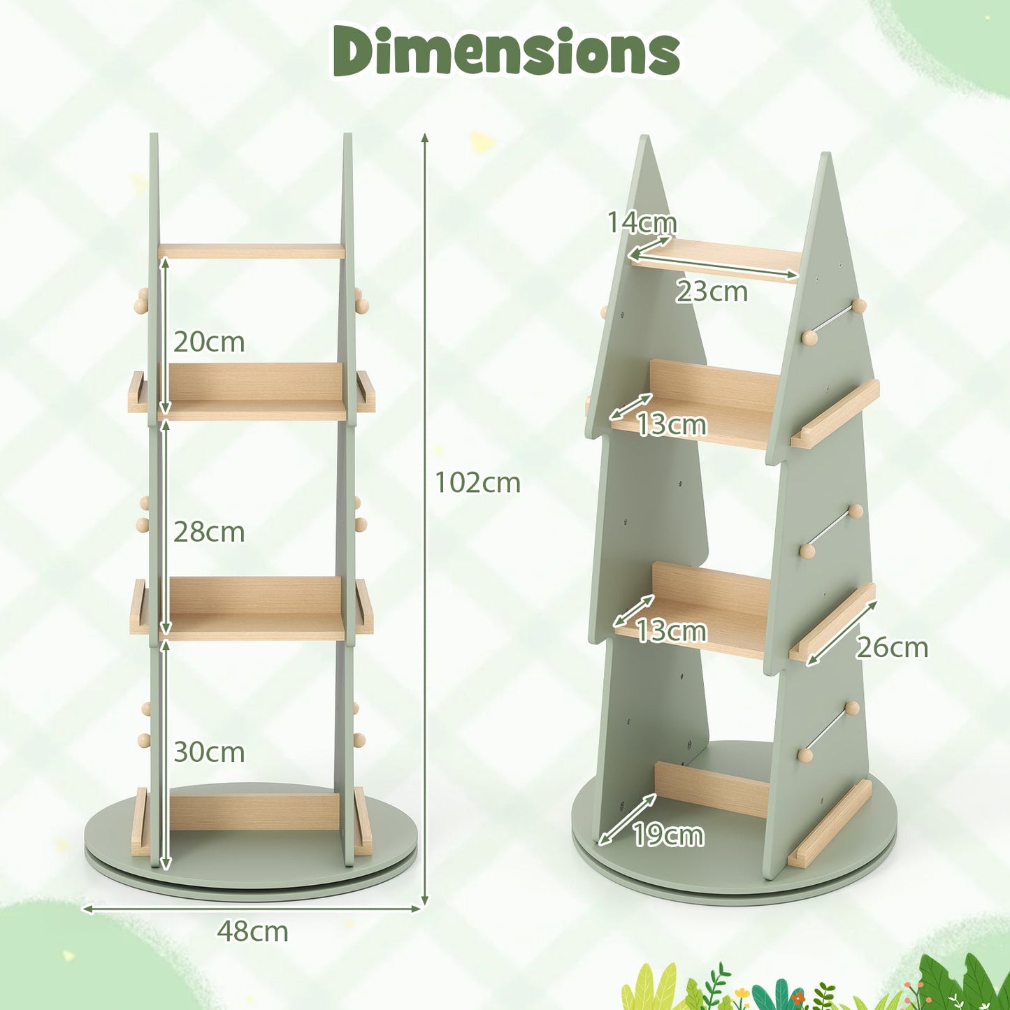 Baby Joy 4 Tier Tree Shape Revolving Bookcase, Freestanding 360° Display Rack Storage Organizer
