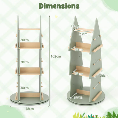 Baby Joy 4 Tier Tree Shape Revolving Bookcase, Freestanding 360° Display Rack Storage Organizer
