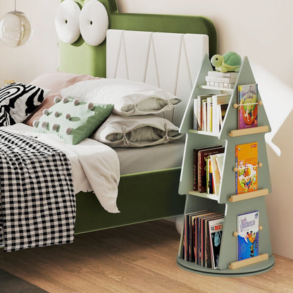 Baby Joy 4 Tier Tree Shape Revolving Bookcase, Freestanding 360° Display Rack Storage Organizer