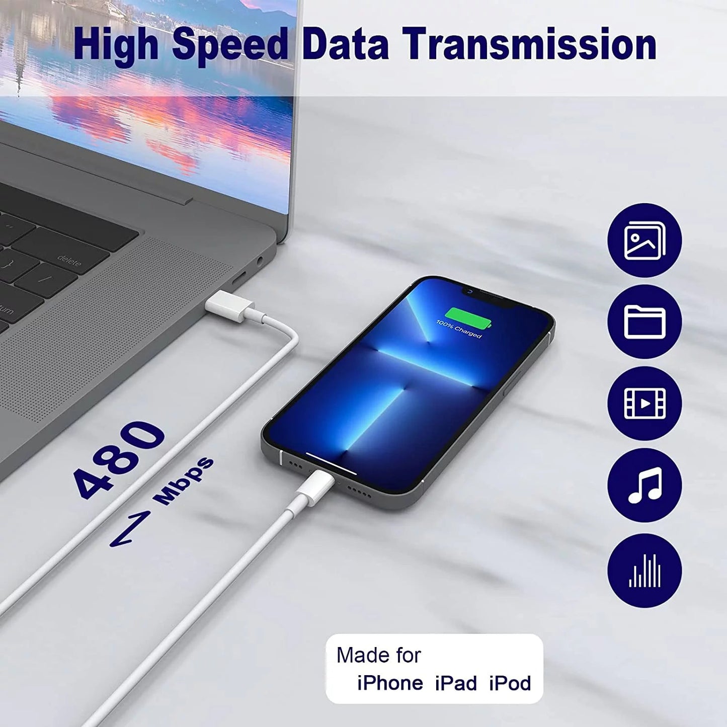 3-Pack Apple Certified iPhone Fast Charger