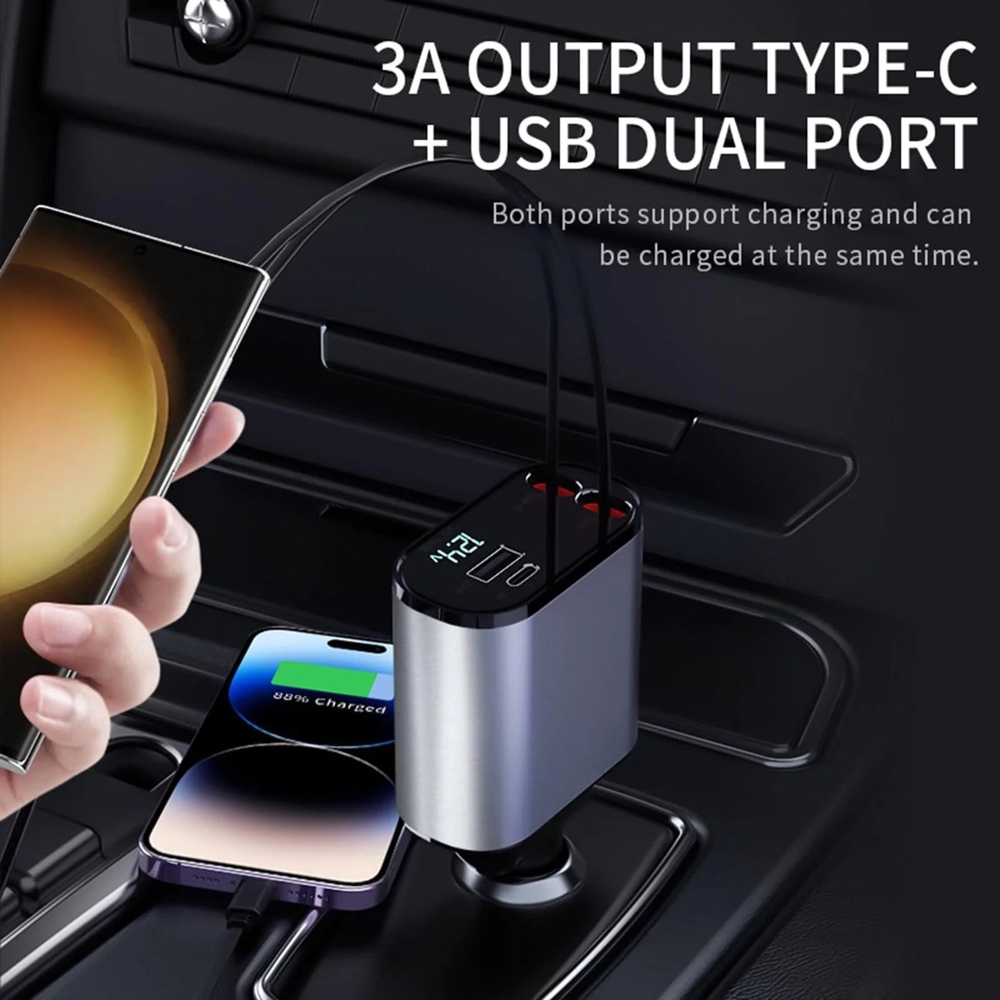 100W 4-in-1 Retractable Car Charger