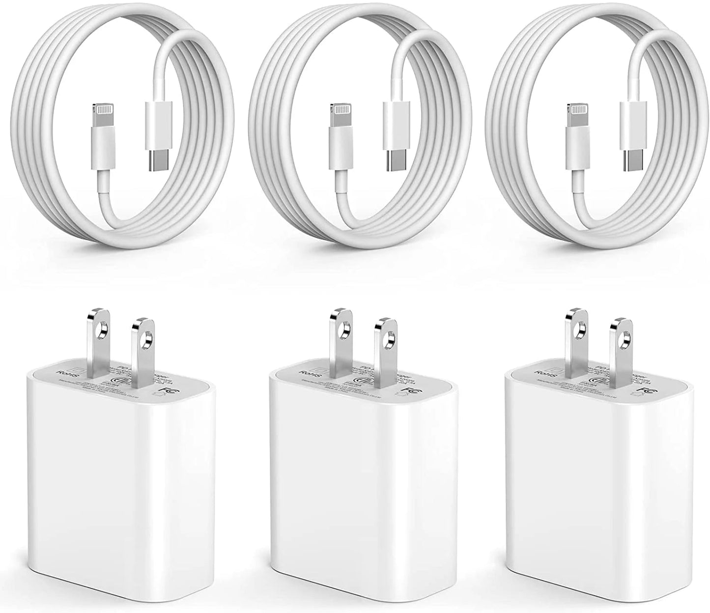 3-Pack Apple Certified iPhone Fast Charger